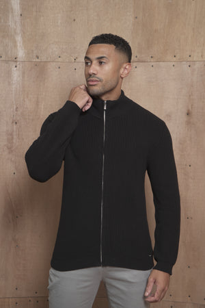 Capo Ribbed Full Zip Jumper - Black