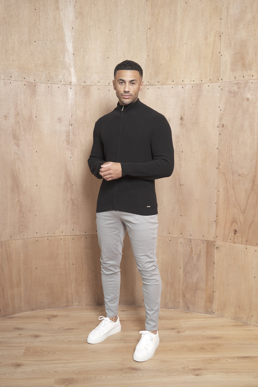 Capo Ribbed Full Zip Jumper - Black