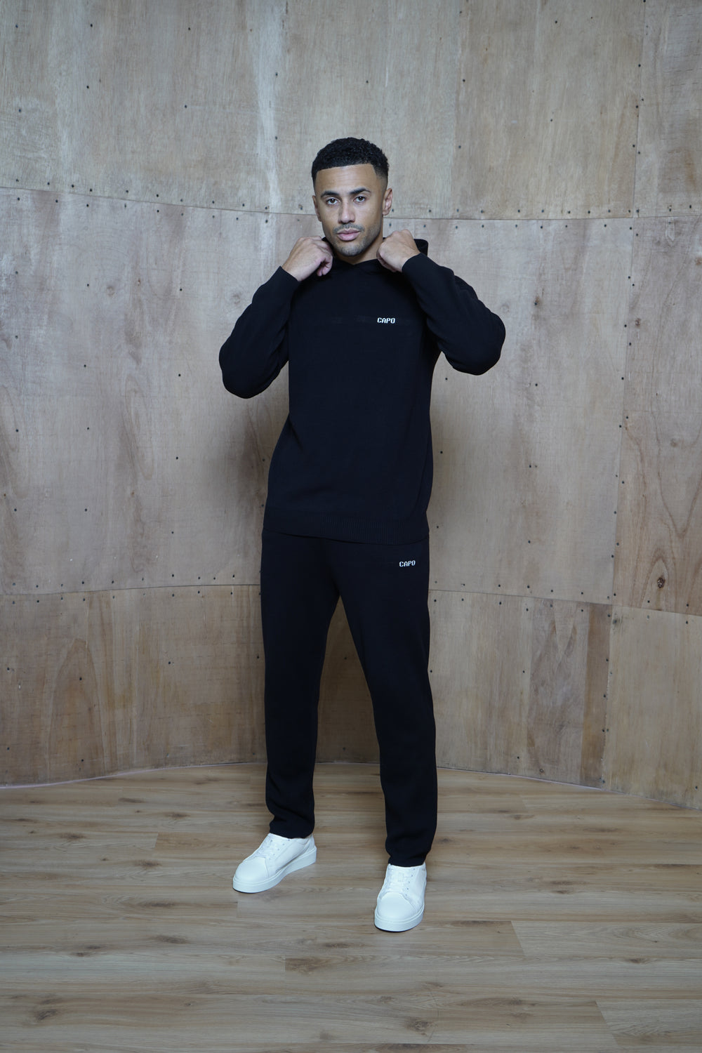 Capo Knitted Branded Hoodie - Black
