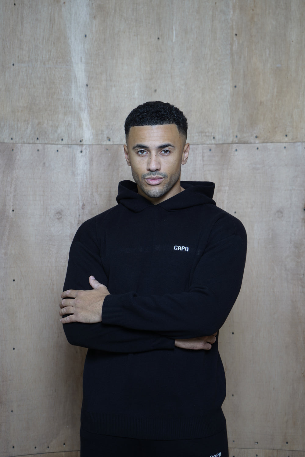 Capo Knitted Branded Hoodie - Black