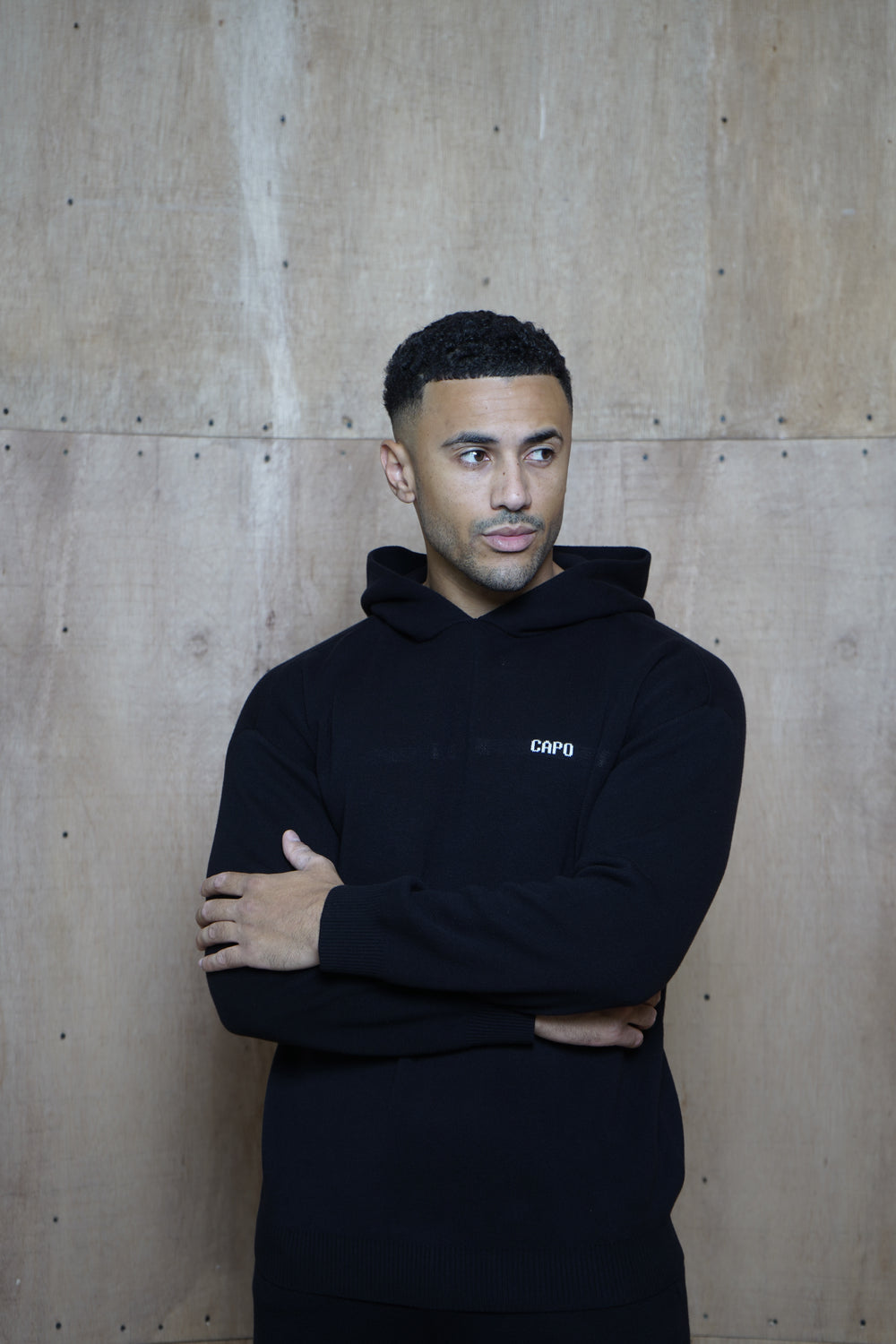Capo Knitted Branded Hoodie - Black