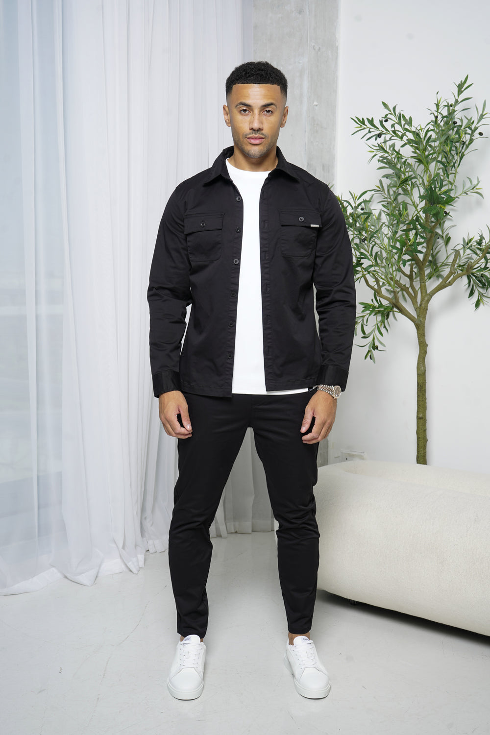 Capo Cotton Cargo Overshirt - Black