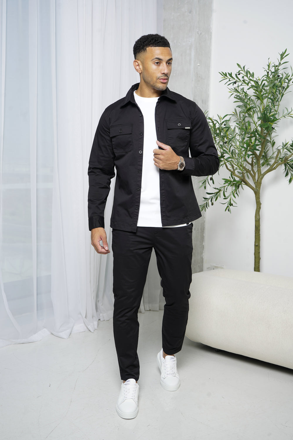 Capo Cotton Cargo Overshirt - Black