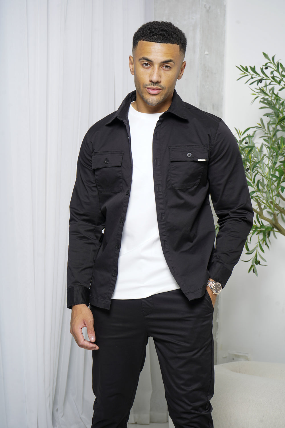 Capo Cotton Cargo Overshirt - Black