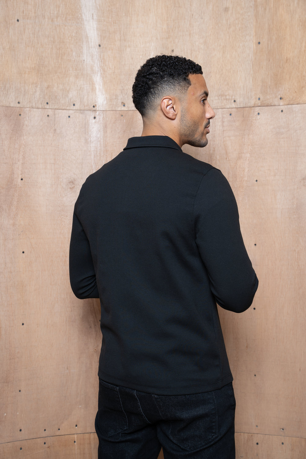 Capo Joe Pique Zip Up Overshirt - Black