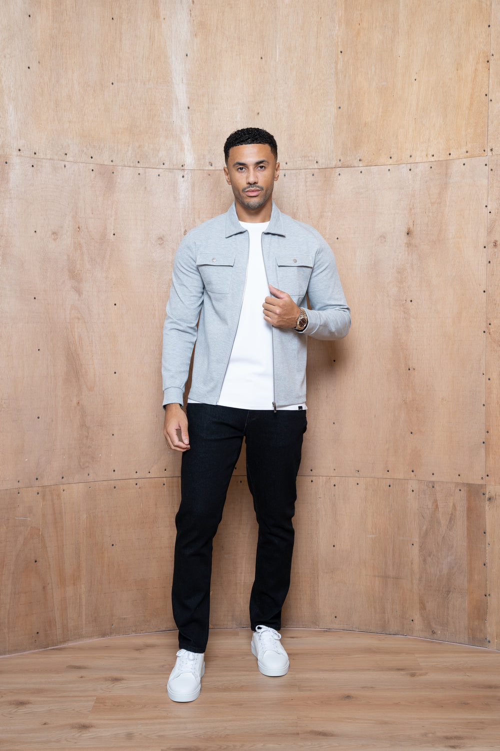 Capo Joe Pique Zip Up Overshirt - Grey