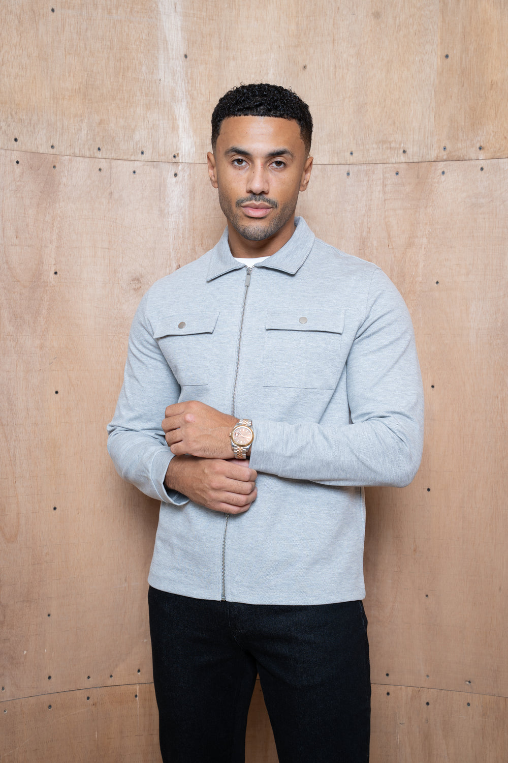 Capo Joe Pique Zip Up Overshirt - Grey