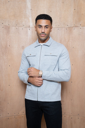Capo Joe Pique Zip Up Overshirt - Grey