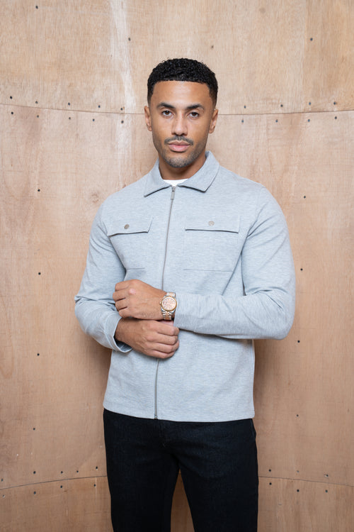 Capo Joe Pique Zip Up Overshirt - Grey