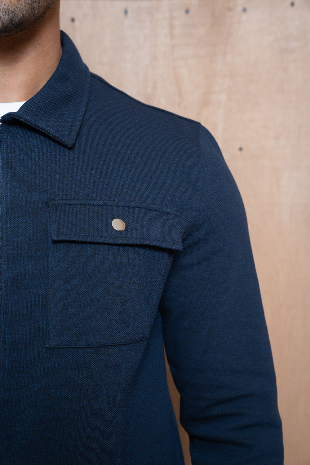Capo Joe Pique Zip Up Overshirt - Navy