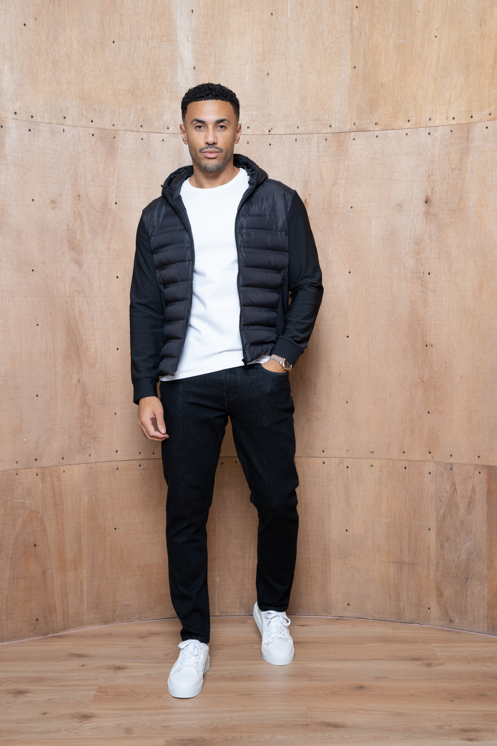 Capo Hybrid Padded Hooded Jacket - Black