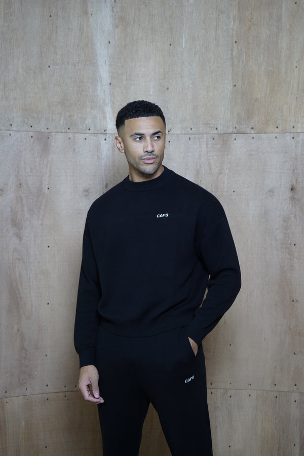 Capo Knitted Crew Sweater - Black