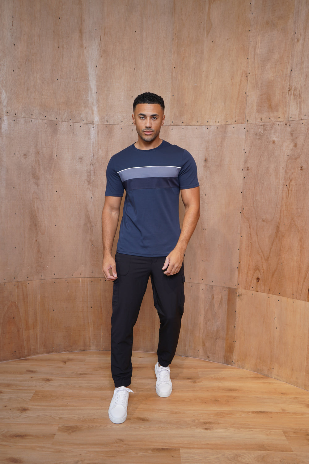 Capo Mercerised Stripe Colour Block T-Shirt - Navy