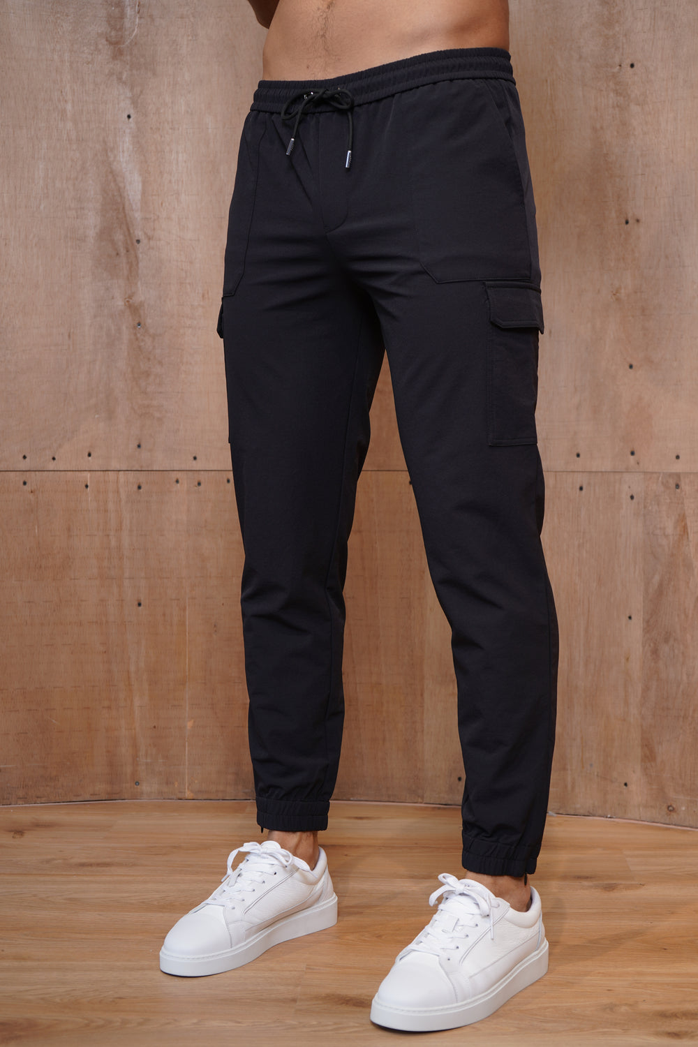 Capo Smart Cuffed Cargo Pants - Black
