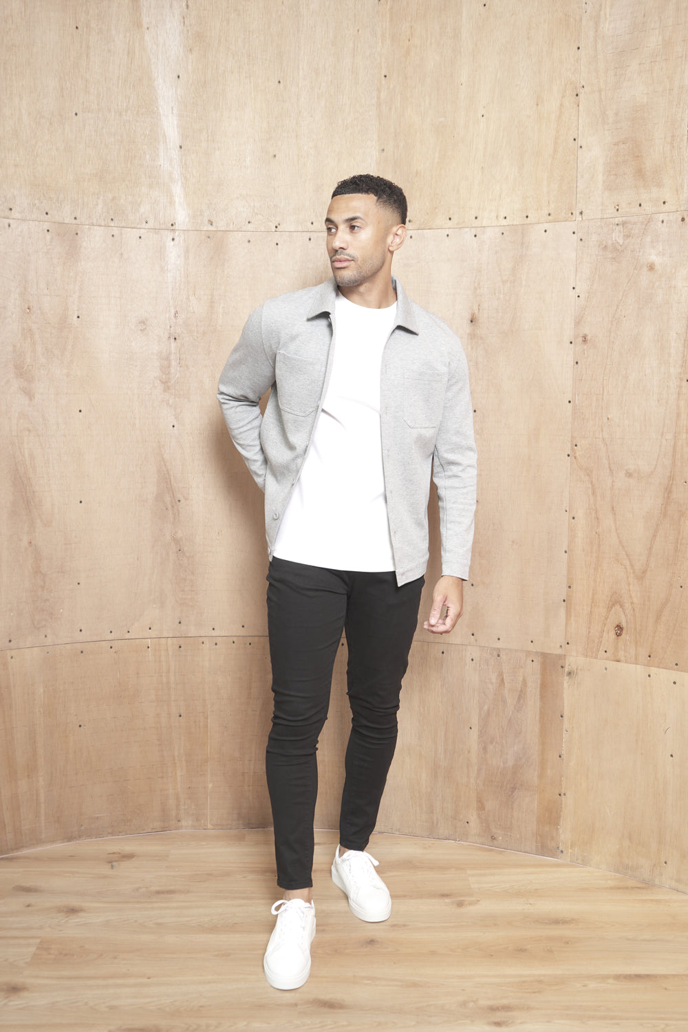 Capo Smart Button Overshirt - Light Grey