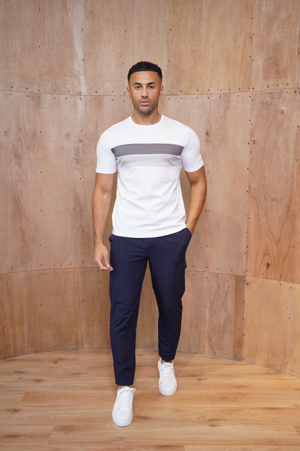 Capo Mercerised Stripe Colour Block T-Shirt - White