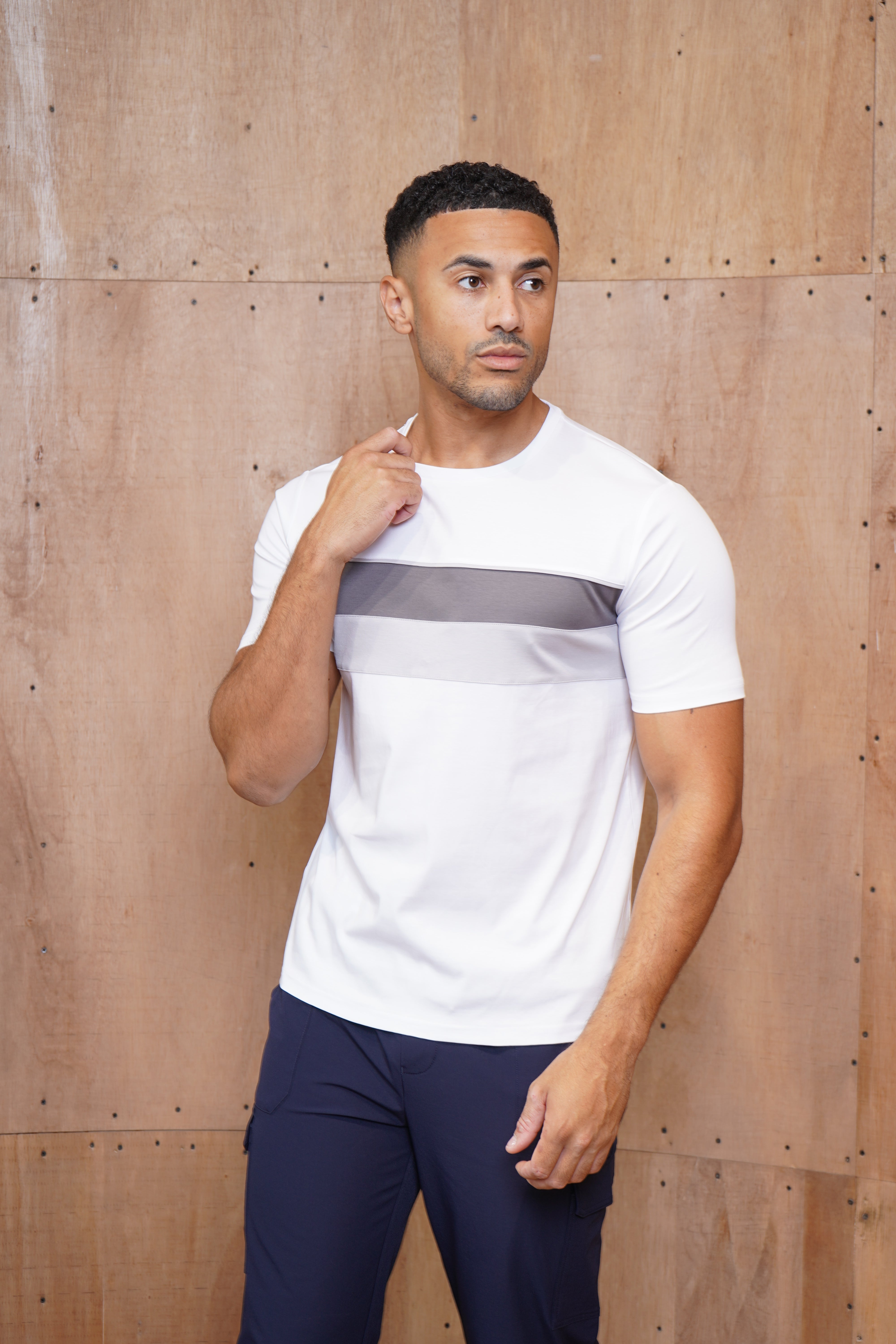 Capo Mercerised Stripe Colour Block T-Shirt - White