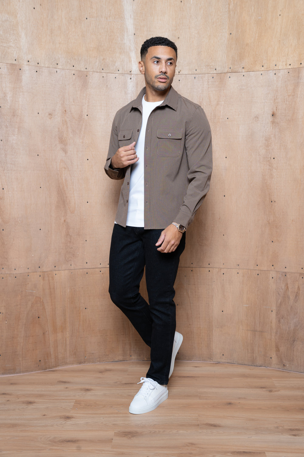 Capo Textured Checked Overshirt - Brown