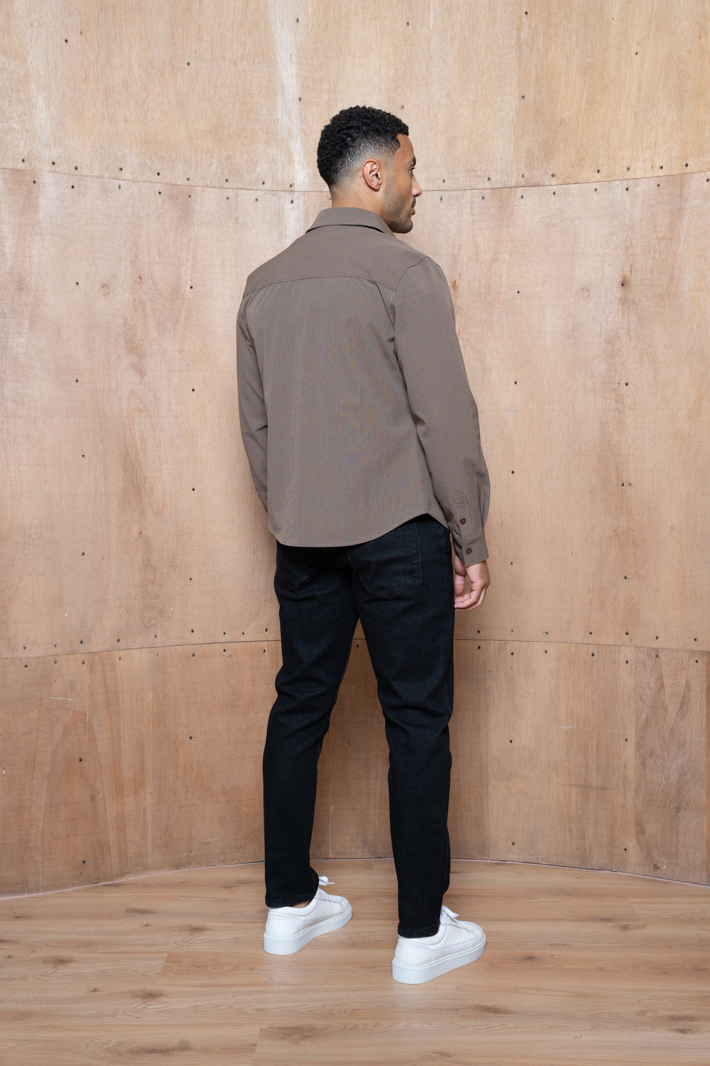 Capo Textured Checked Overshirt - Brown
