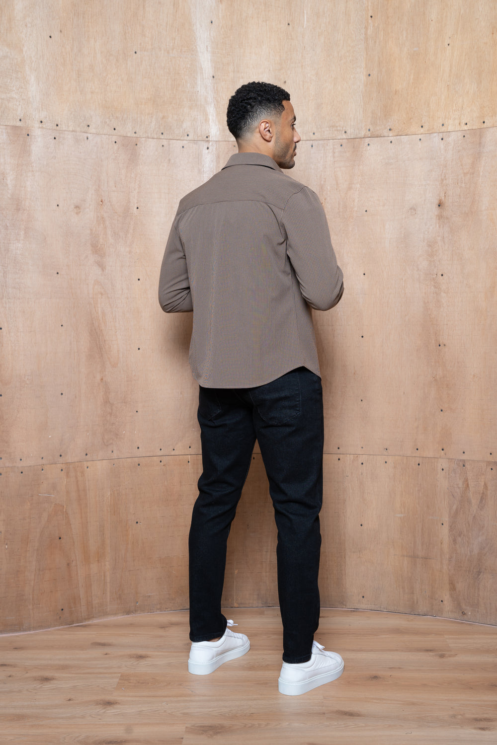 Capo Textured Checked Overshirt - Brown