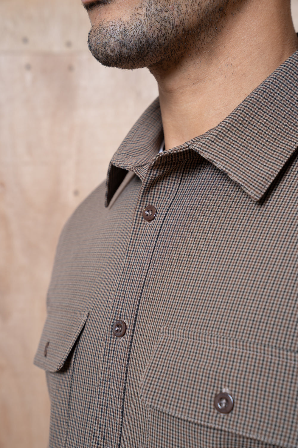 Capo Textured Checked Overshirt - Brown