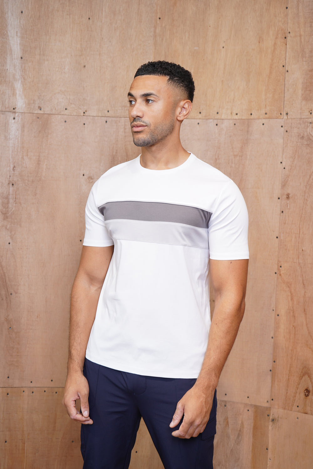 Capo Mercerised Stripe Colour Block T-Shirt - White