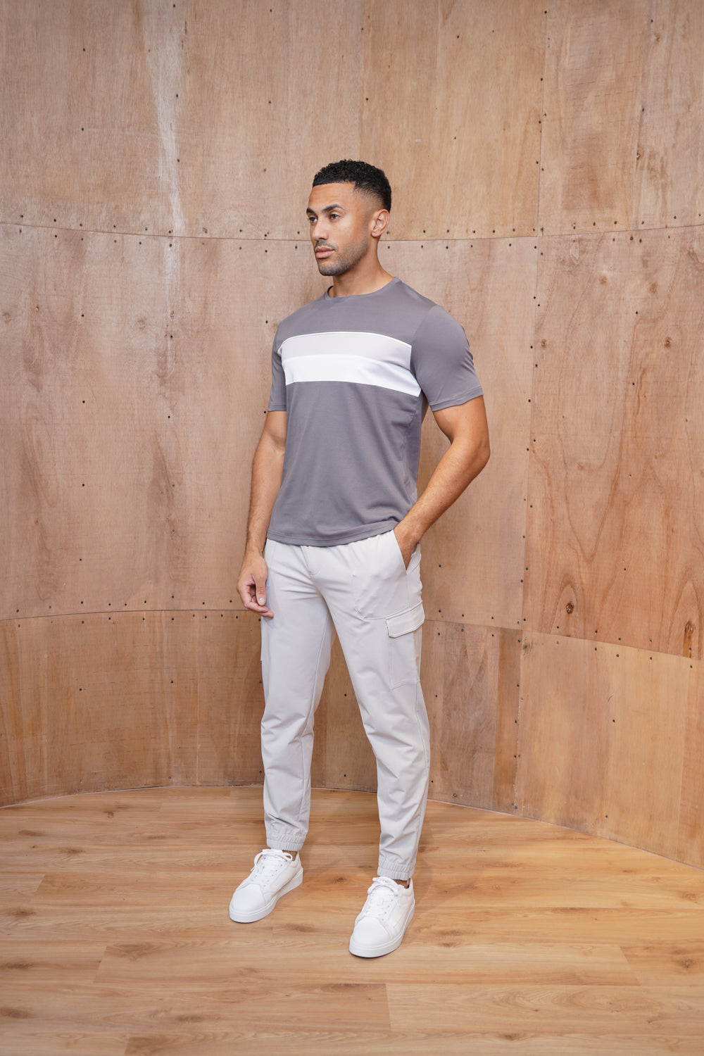 Capo Mercerised Stripe Colour Block T-Shirt - Charcoal