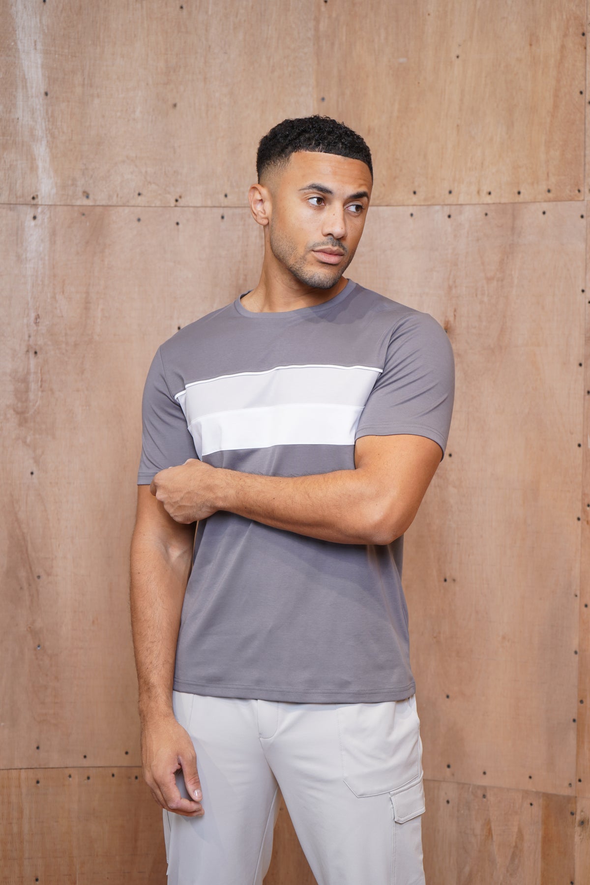 Capo Mercerised Stripe Colour Block T-Shirt - Charcoal