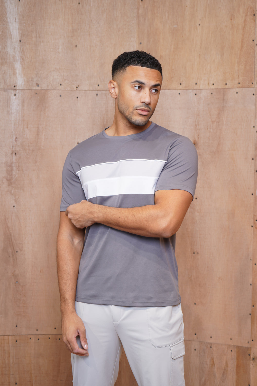 Capo Mercerised Stripe Colour Block T-Shirt - Charcoal
