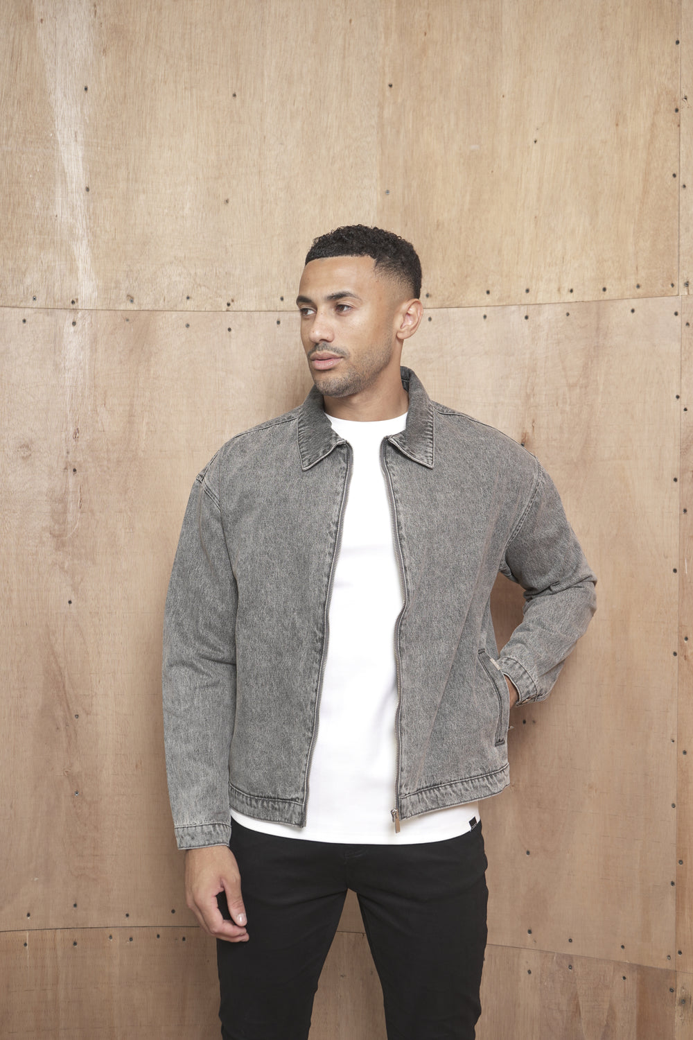 Capo Washed Zip Denim Jacket - Washed Black