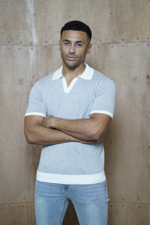 Capo Egyptian Cotton Contrast Cuban Collar Polo Shirt - Grey