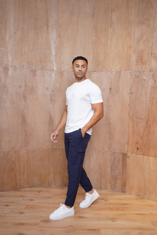 Capo Smart Cuffed Cargo Pants - Navy