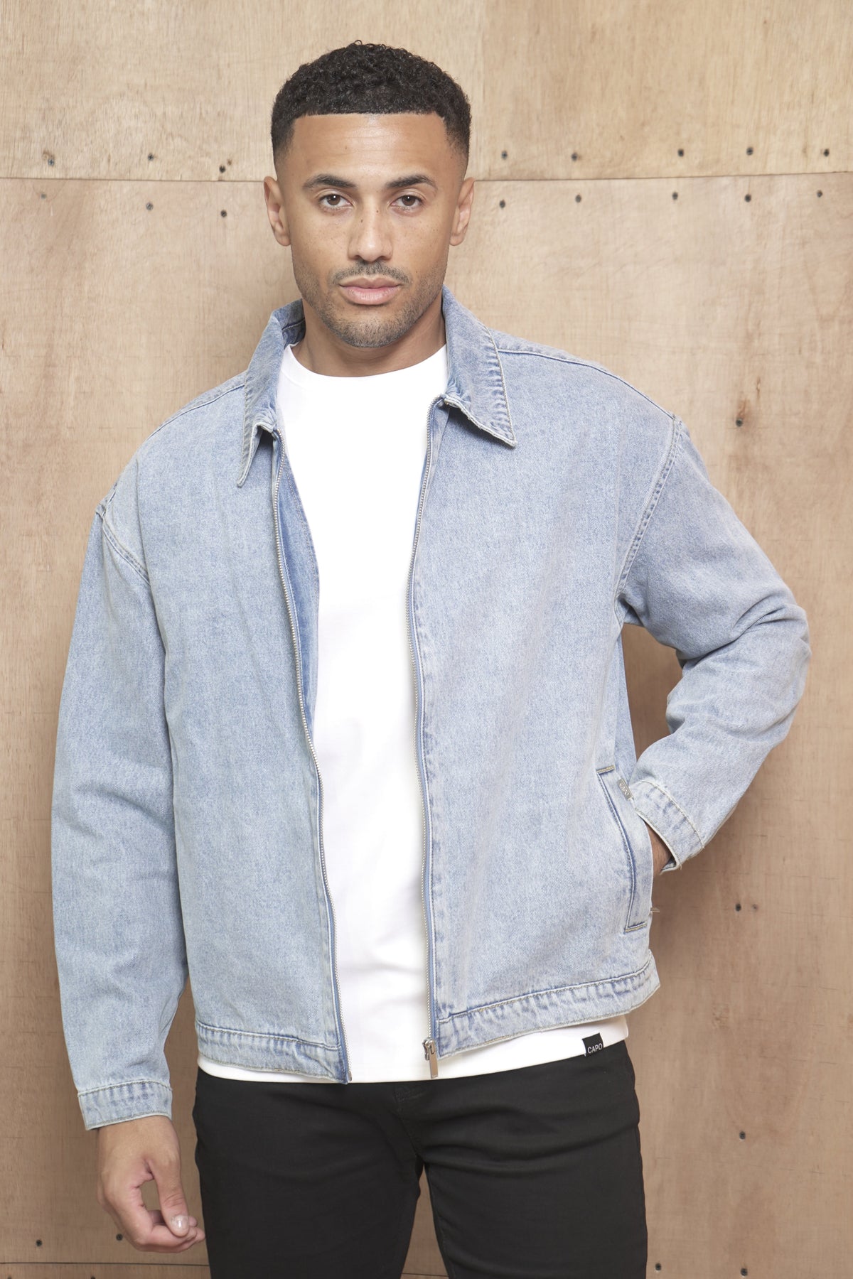 Capo Washed Zip Denim Jacket - Blue
