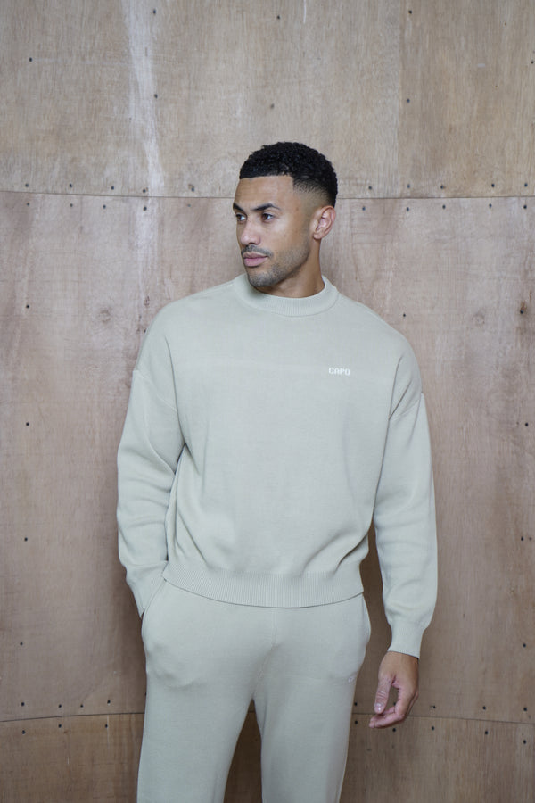 Capo Knitted Crew Sweater - Stone