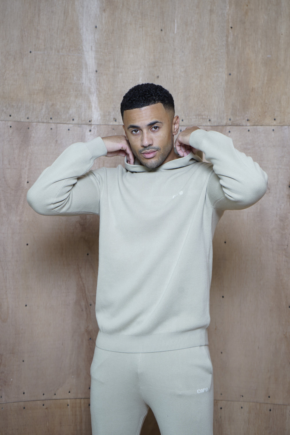 Capo Knitted Branded Hoodie - Stone