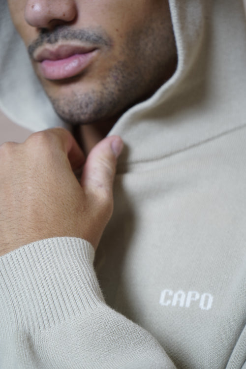 Capo Knitted Branded Hoodie - Stone