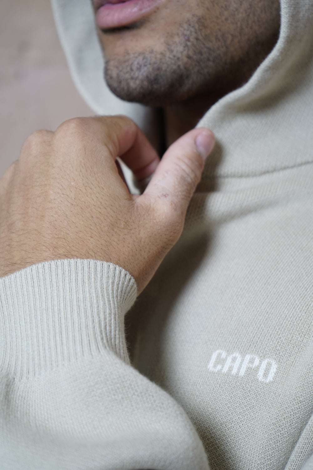 Capo Knitted Branded Hoodie - Stone