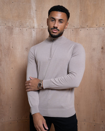 Capo Egyptian Cotton 1/4 Zip Top - Wheat