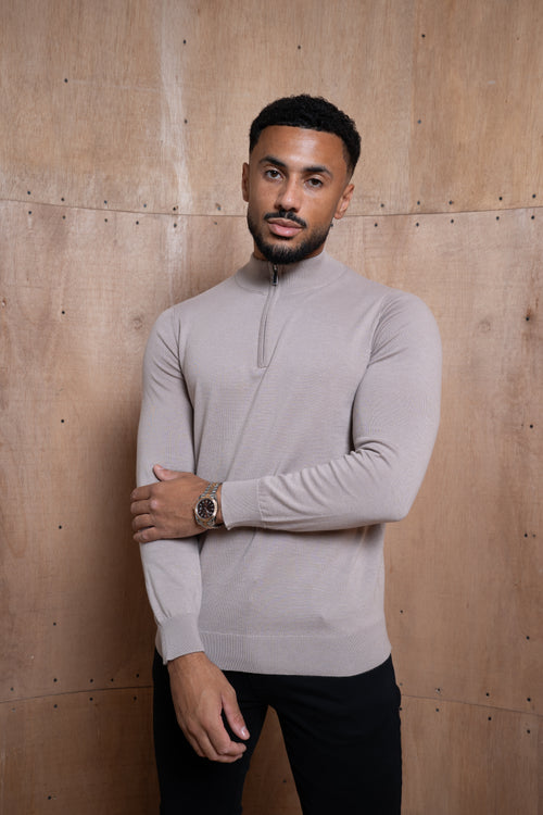 Capo Egyptian Cotton 1/4 Zip Top - Wheat