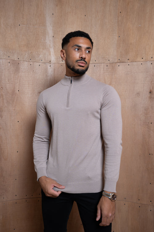 Capo Egyptian Cotton 1/4 Zip Top - Wheat