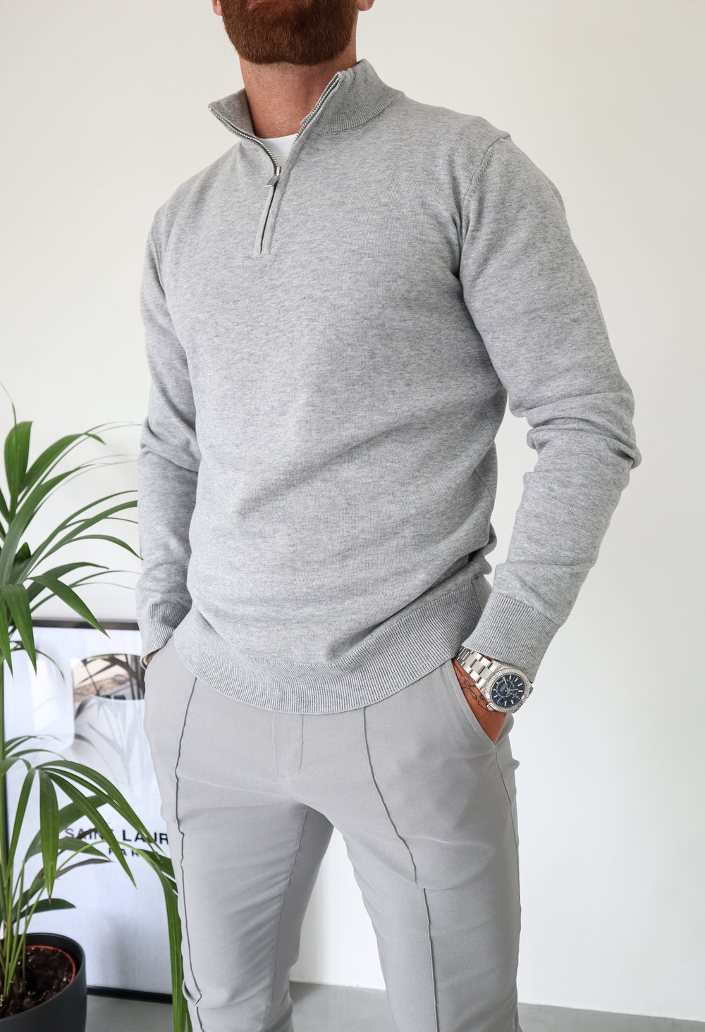 Capo Egyptian Cotton 1/4 Zip Top - Grey