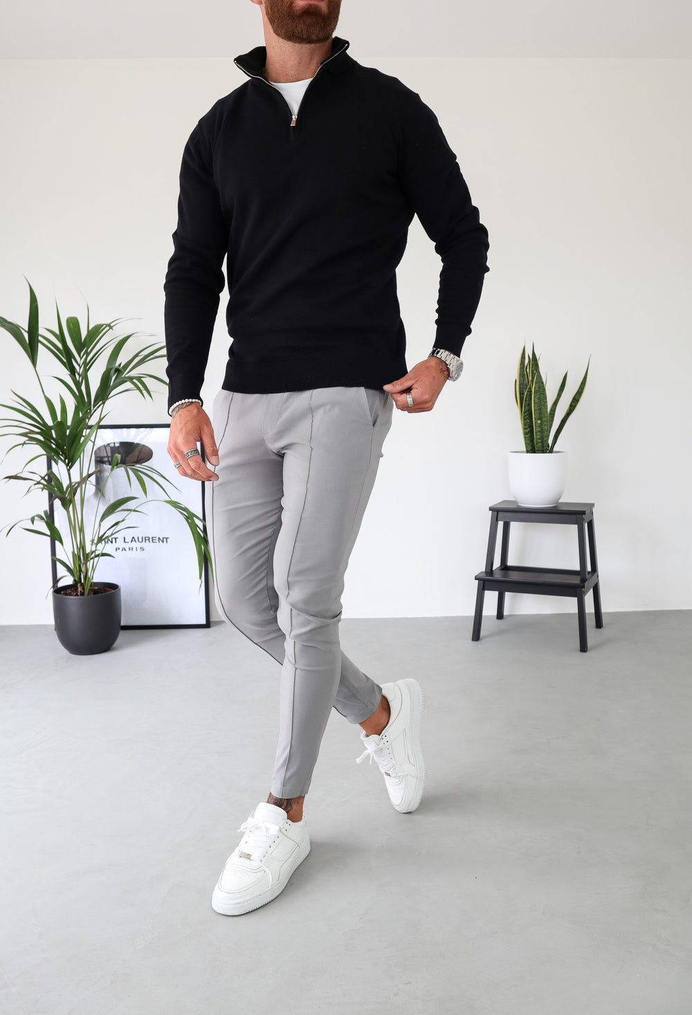 Capo Egyptian Cotton 1/4 Zip Top - Black