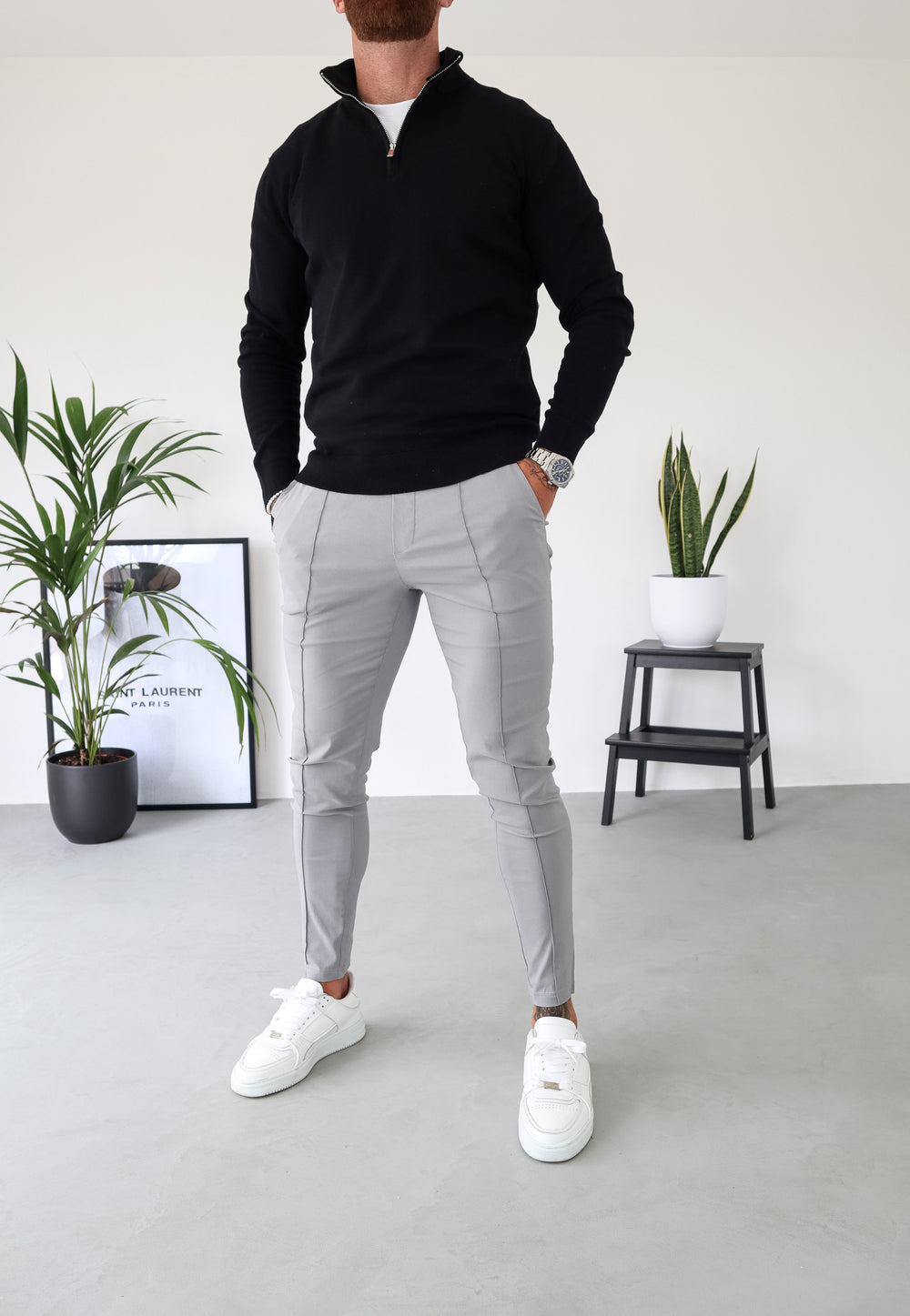 Capo Egyptian Cotton 1/4 Zip Top - Black