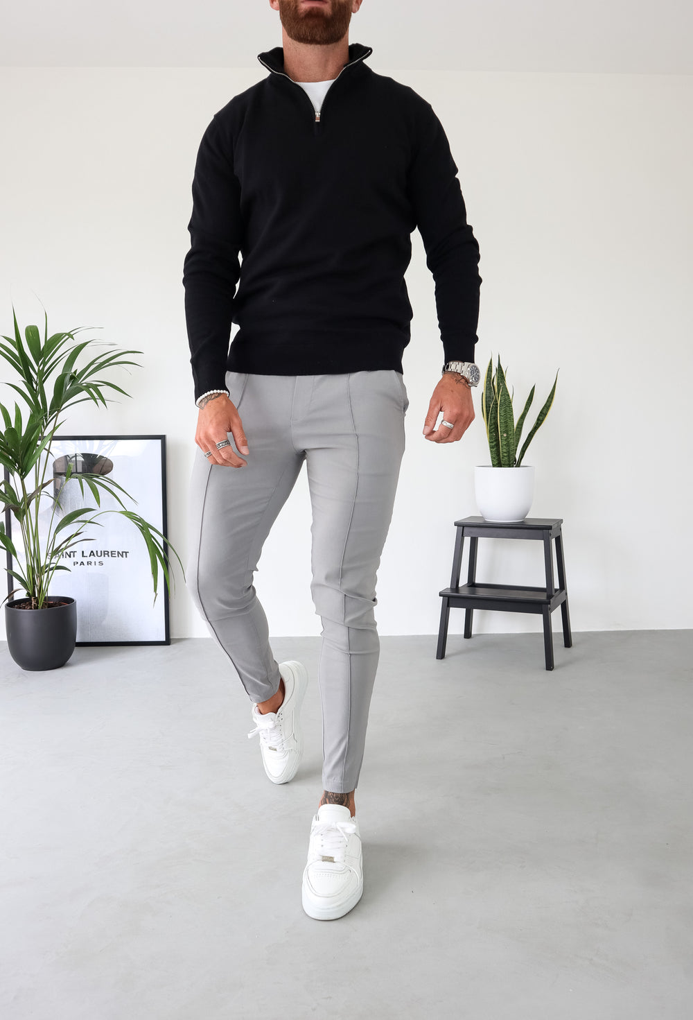 Capo Egyptian Cotton 1/4 Zip Top - Black