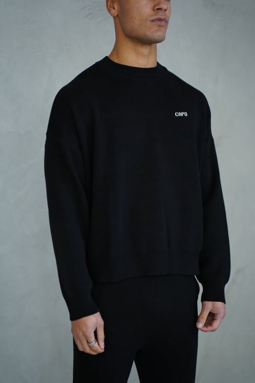 Capo Knitted Crew Sweater - Black