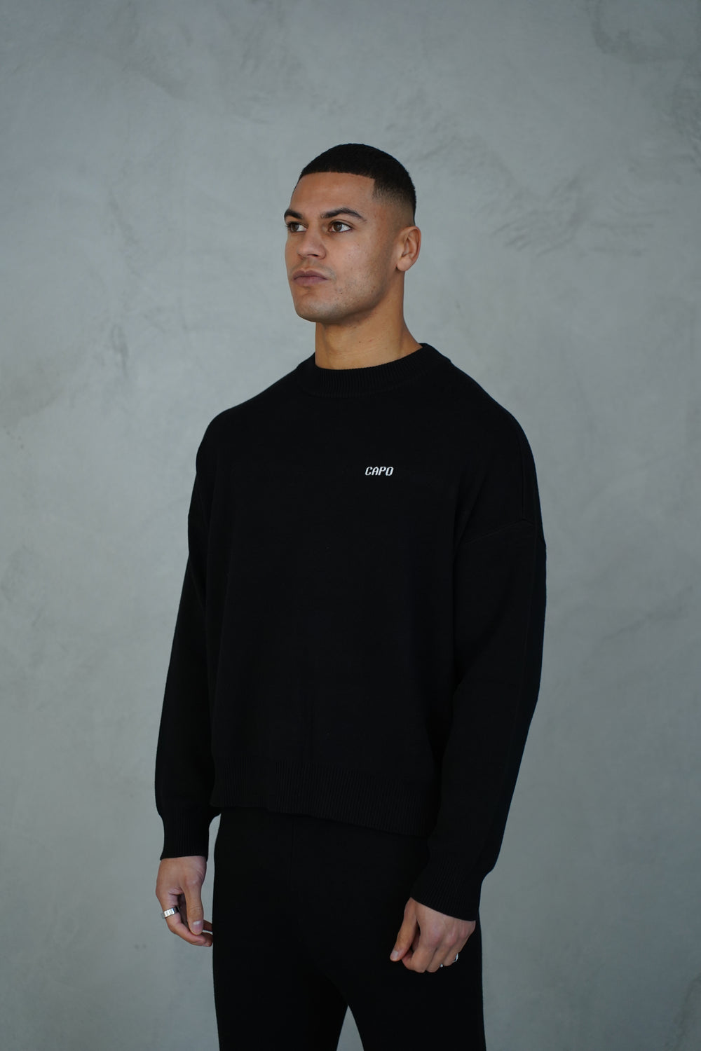 Capo Knitted Crew Sweater - Black