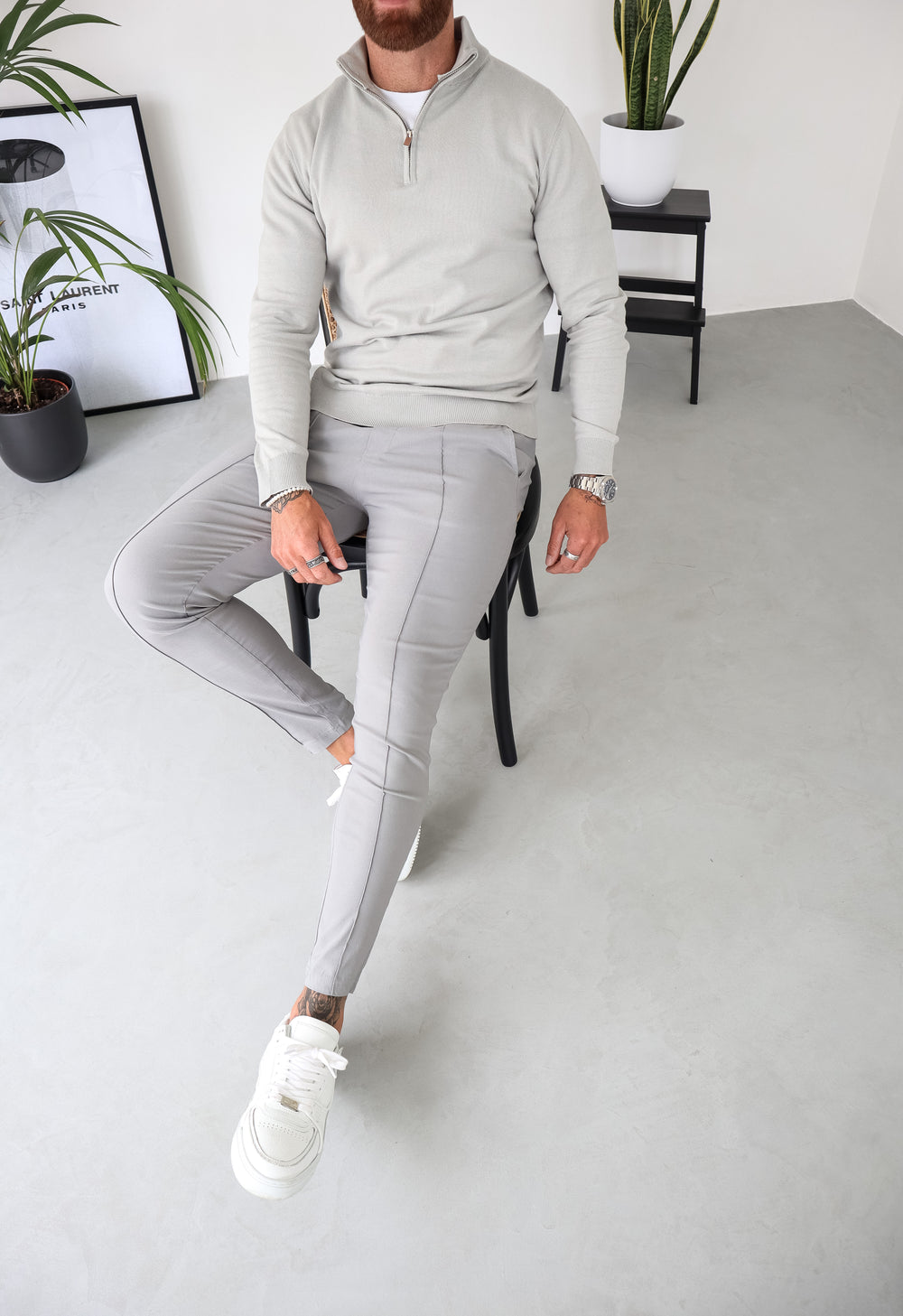 Capo Egyptian Cotton 1/4 Zip Top - Stone