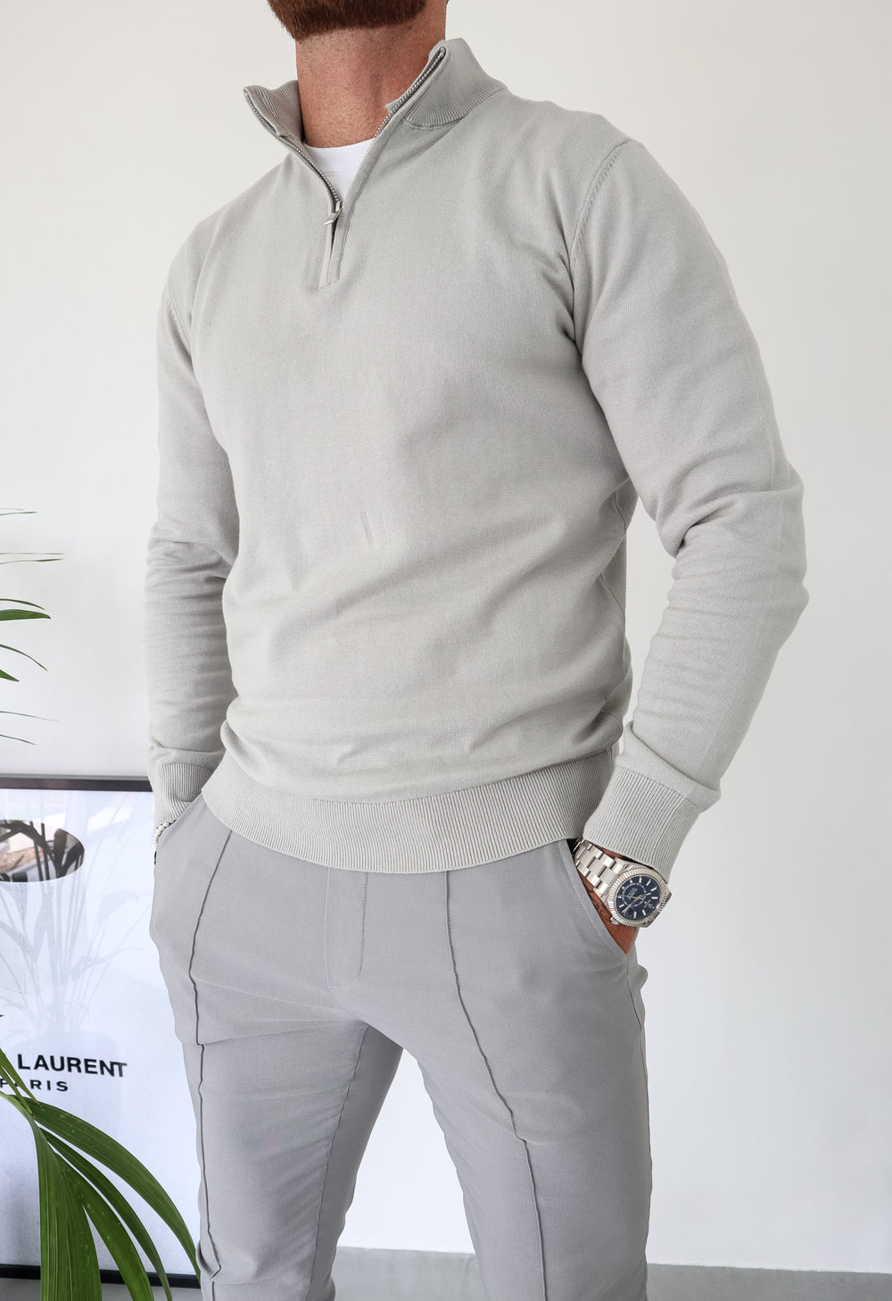 Capo Egyptian Cotton 1/4 Zip Top - Stone