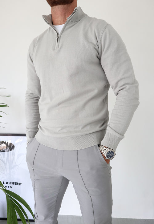 Capo Egyptian Cotton 1/4 Zip Top - Stone