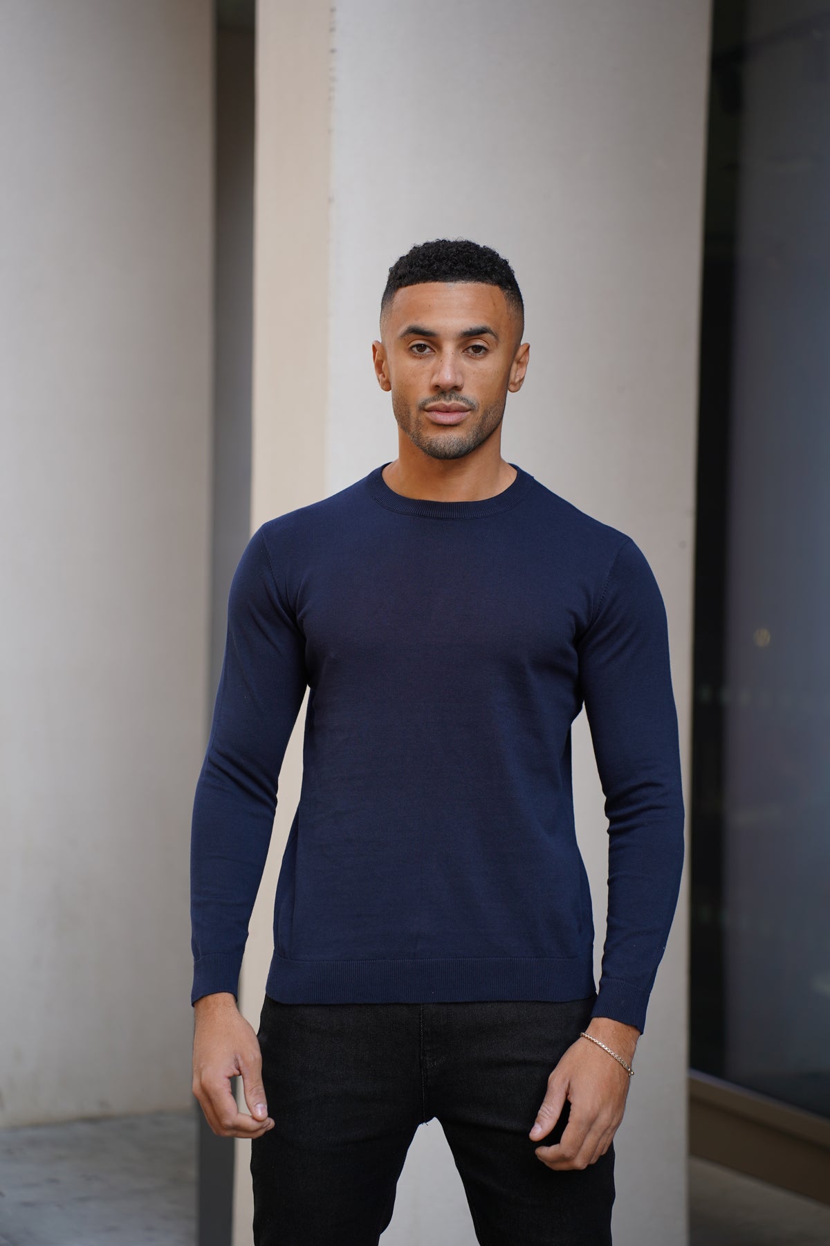 Capo Egyptian Cotton Crew Neck Jumper - Navy